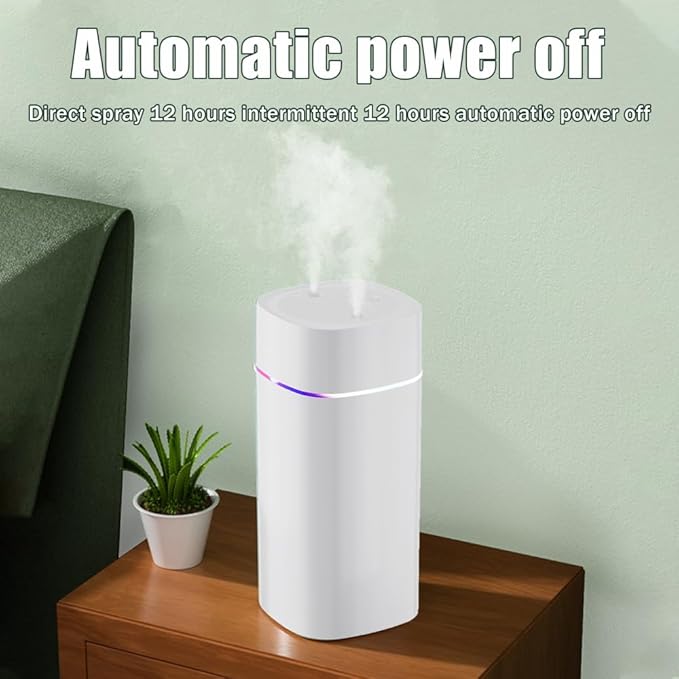 DONGKER Mini Humidifier,600ml Dual Channels USB Quiet Humidifier with Colorful Cycling Light Waterless Auto Shut-Off for Home Bedroom Office Indoor Travel