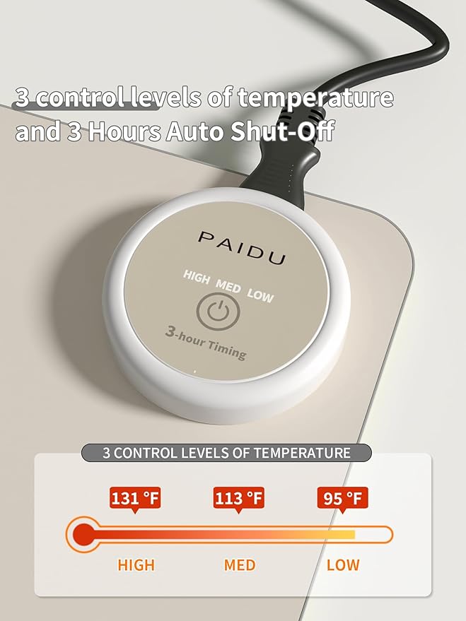 PAIDU Heated Mouse Pad Hand Warmers, Electric Warm Office Desk Mat, 31.5" x 13", 3 Control Levels Temperature 3 Hours Auto Shut-Off, Suitable for Home/Offices Computer Keyboard Pads (Light Gray)
