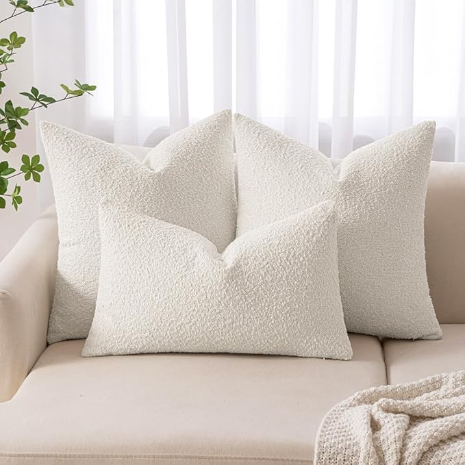 MIULEE Textured Boucle Throw Pillow Cover White Accent Solid Lumbar Pillow Case Decorative Soft Pack of 1 Couch Cushion Chair Sofa Bedroom Livingroom Home Decor,12x20 Inch