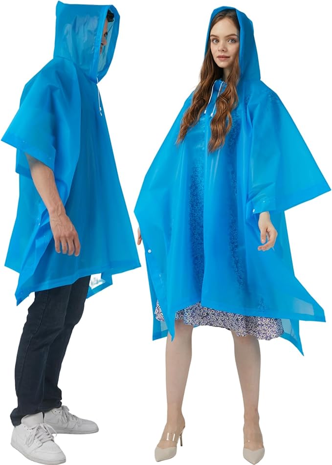 Rain Ponchos for Adults, 2 Pack Raincoats Jacket Reusbale with Drawstring Hood Sleeves for Women Men