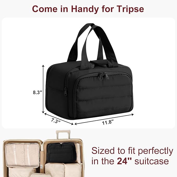 Travel Makeup Bag, Portable Travel Bag with Hanging Hook for Women, Waterproof and Hanging Toiletry Bags Travel Organizer Accessories for Travel Essentials,Black
