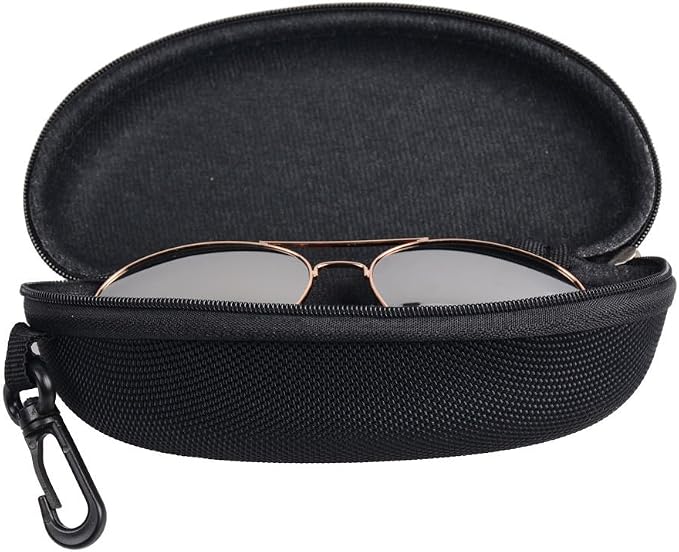 traderplus 3Pcs Hardshell Sunglasses Case/Eyeglasses Box with Zipper and Hook For Men & Women Black