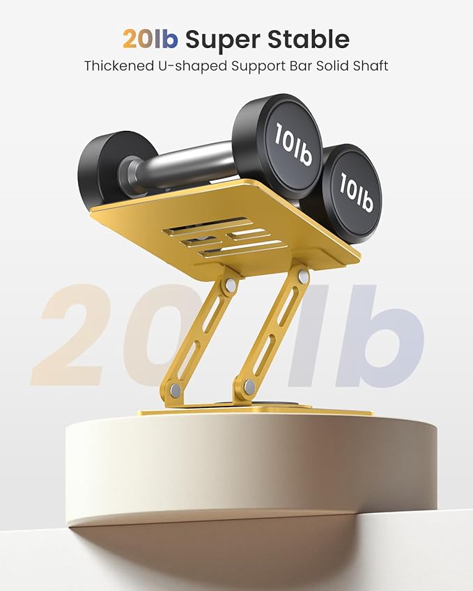 LOXP Metal Tablet Stand, 360 Rotating iPad Stand with Heavy-Duty Base, Tablet Holder Compatible with 4.0-16.9" Device, iPad Pro Air Mini, Kindle, Surface Tablet, Portable Monitors - Gold
