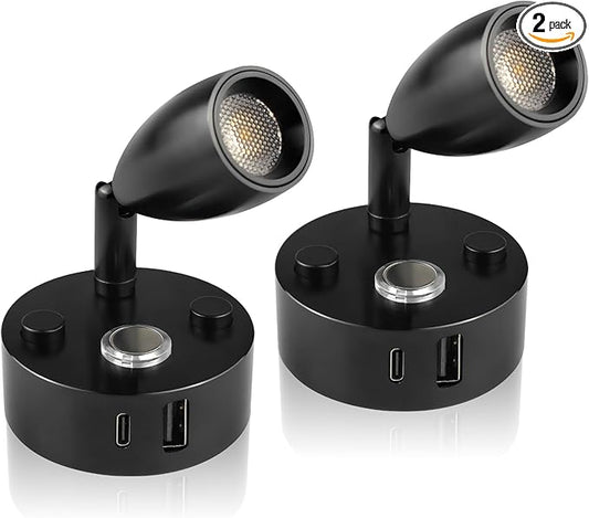 12V LED RV Interior Reading Light, Dimmable, with Dual USB Ports, RV Bedside Reading Light with Touch Switch, for Campers and Travel Trailers