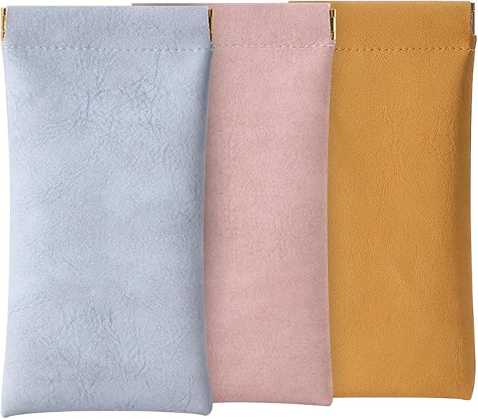 Glasses Cases Soft, Leather Eyeglasses Cases, Squeeze Top Portable Sunglasses Case, PU Glasses Pouch for Men Women