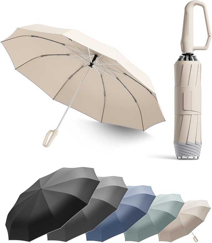 Windproof Travel Umbrella for Rain, Withstand 85MPH Winds, 52 Inch Automatic Reverse Fold Umbrellas Easy Auto Open Close, Portable Compact Umbrella Includes Cover Bag, Perfect for Travel, Car, Commute, Women Men, Backpack