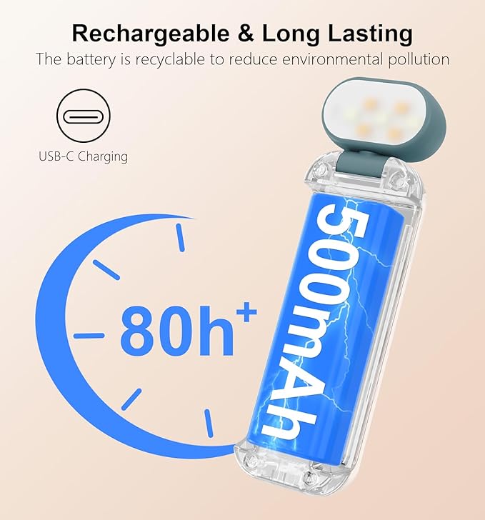 Gritin Reading Light, Rechargeable Book Light for Reading in Bed - Eye Caring 3 Color Temperatures,5-Level Dimmable Brightness,Long Lasting,Compact Size Clip on Book Reading Light-Pacific Blue