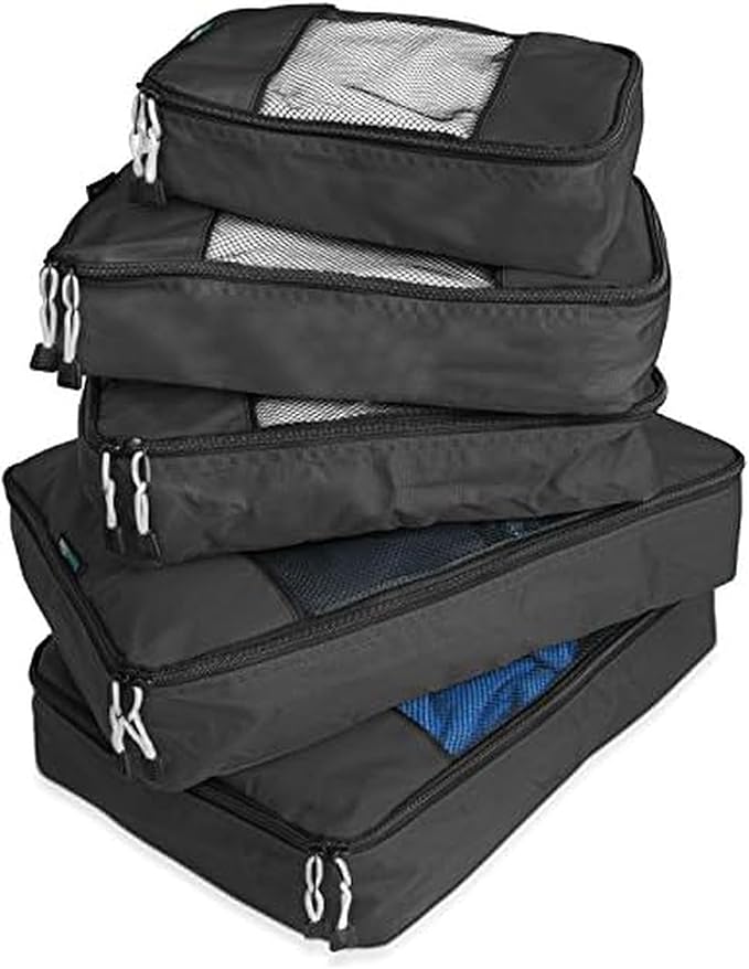 Travel Wise Packing Cubes for Travel - 5 Piece Set with Pattern Design, Lightweight Ripstop Nylon Luggage Organizers with Mesh Panel, Small Medium Large Sizes