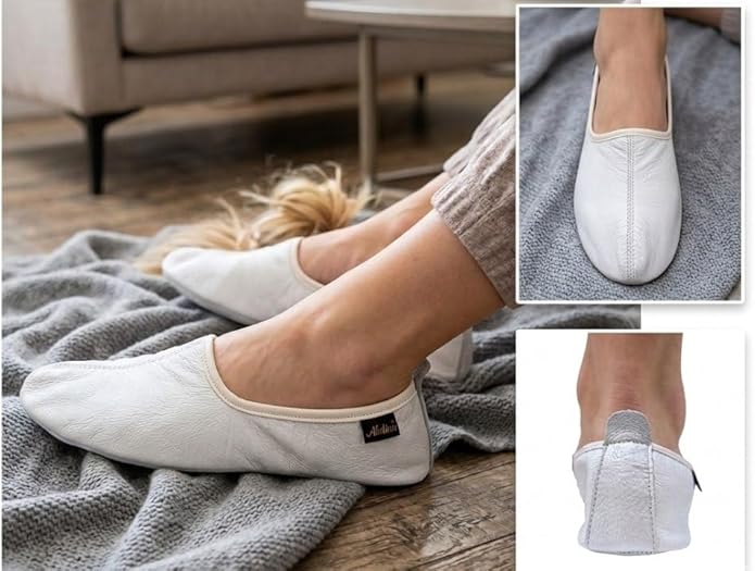 Womens Indoor Leather Slippers Traditional Babouche House Shoes Barefoot Moccasin