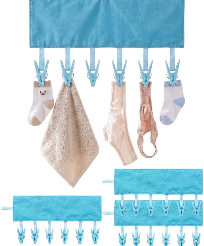 Foldable Travel Laundry Hanging Clip, 2026 New Lightweight Travel Hangers for Cruise and Hotel, Portable Folding Clothes Hanger with 6 Clips for Swimsuits Underwear Socks 3 Pack