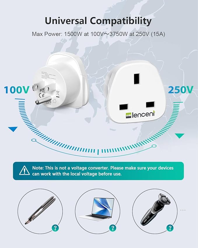 LENCENT UK to US America Plug Adapter, 2 Pack Grounded USA Visitors Travel Converter, Converts All Type G Plugs from United Kingdom UK Singapore Malaysia UAE Ireland Malta Hongkong and etc. (Type B)