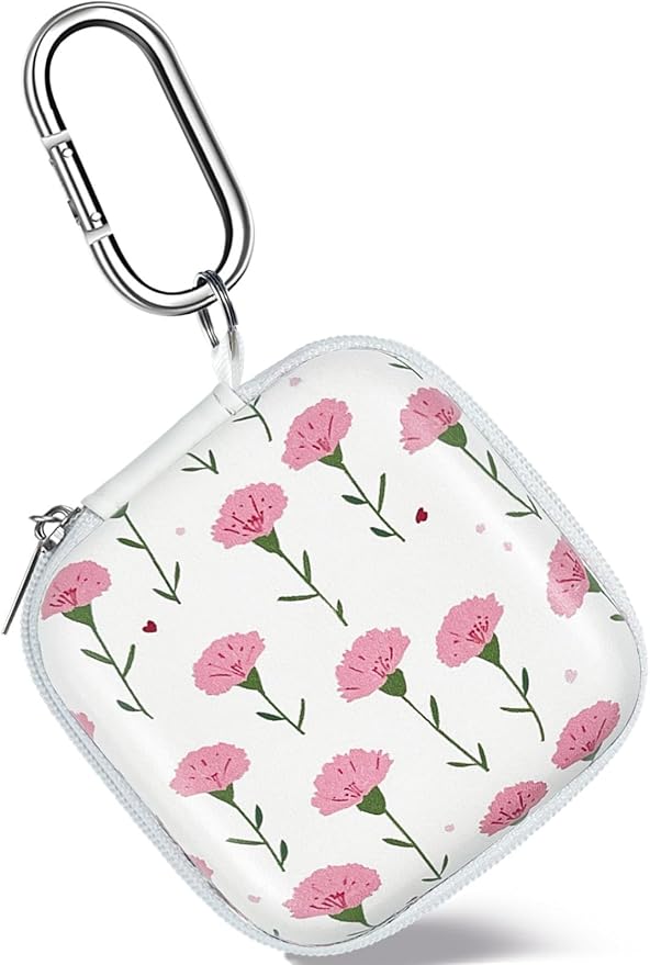 Earbud Case Headphone Organizer Ear Bud Case Portable EVA Carrying Box Storage Bag with Carabiner for AirPods Beats Bose Galaxy Buds 4/3/FE Data Cable Storage (Pink Carnation)