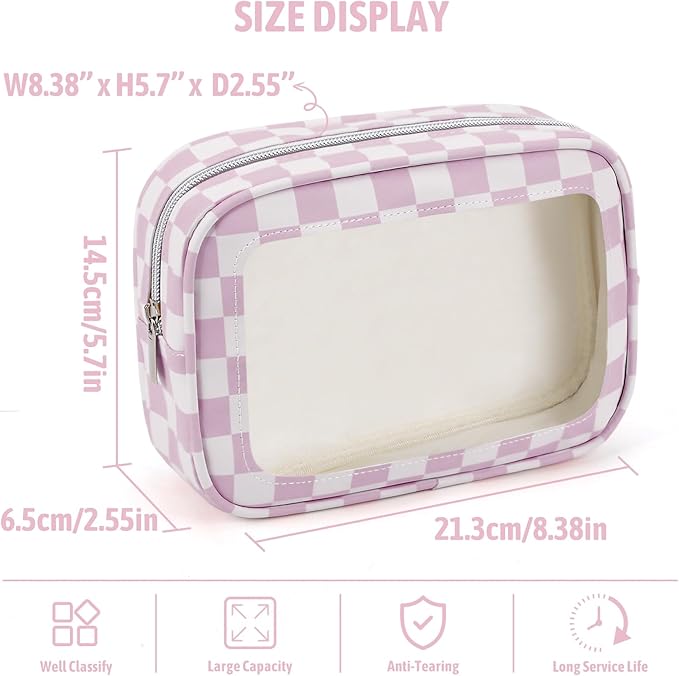 YOPCDJ 3PCS Clear Toiletry Bag,TSA Approved Travel Makeup Pouch with Zipper for Cosmetics and Toiletries, Diaper Bag Organizer Pouch Set,Women's Purse Organizer and Clear Car Bag