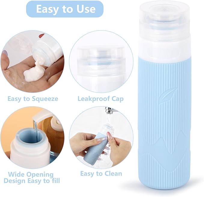 Tbestmax 12 Pack Travel Toiletry Bottles - 3oz Leakproof Silicone Containers, Refillable Travel Accessories for Shampoo, Conditioner, Lotion, 4 Colors