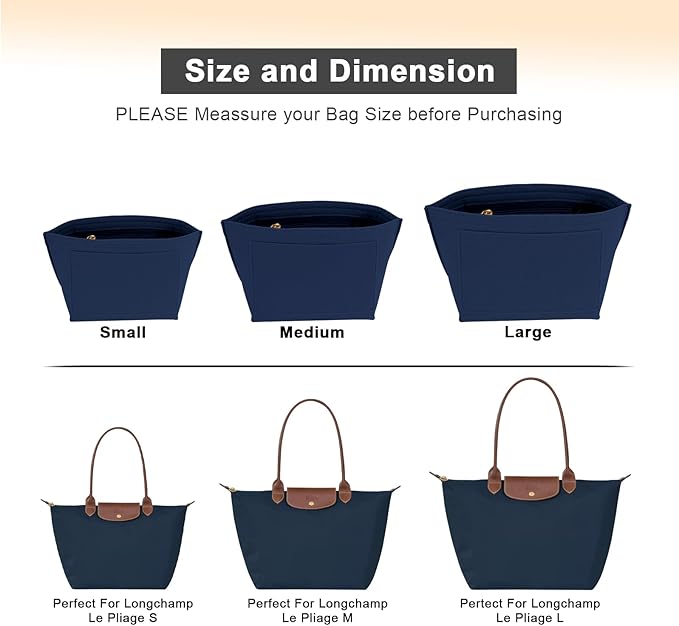 LOUKAYCCI Felt Purse Organizer Insert for Longchamp Le Pliage S Handbag Insert (Dark Blue, Small)