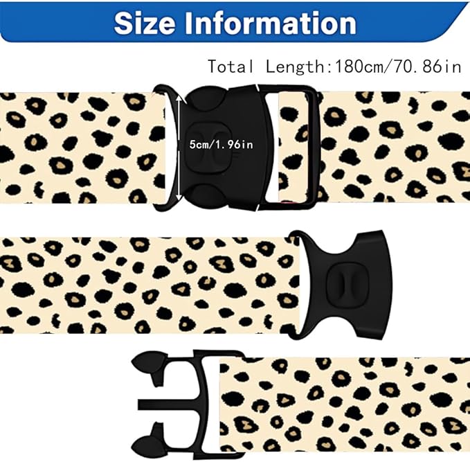 2 Pack Luggage Straps for Suitcases, Adjustable Travel Belt with Buckle, 2" Wide Heavy Duty Suitcase Straps for Summer Vacation, Trendy Leopard Print, Travel Essentials, Cream/Black, Multi