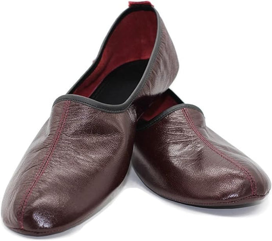 Womens Indoor Leather Slippers Traditional Babouche House Shoes Barefoot Moccasin