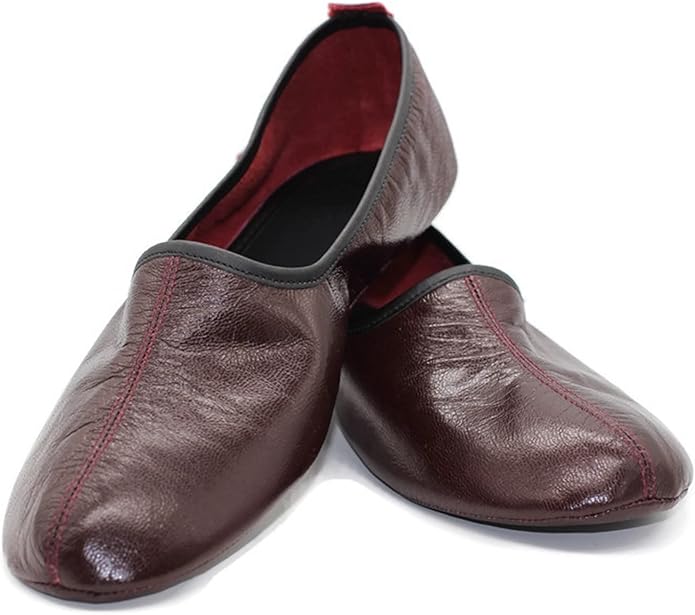 Womens Indoor Leather Slippers Traditional Babouche House Shoes Barefoot Moccasin