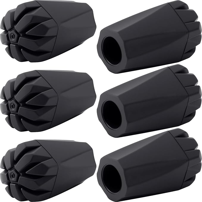 6PCS Walking Stick Tips, Shock Absorption Trekking Pole Tips Replacements, Anti-Slip Wear-Resistant Plastic Tip for Hiking Pole for Seniors or Outdoor Hikers, Mountaineers-Black