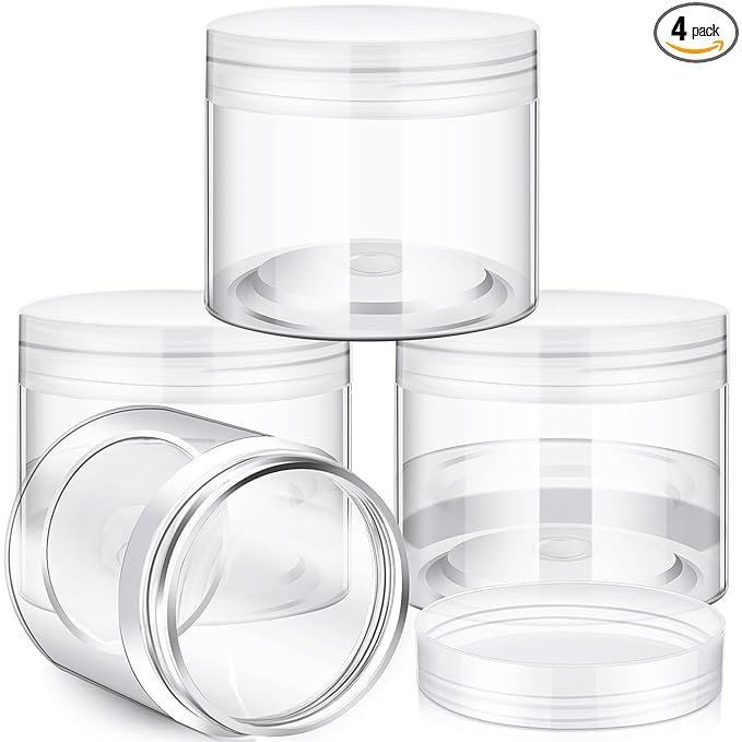 Patelai 4 Pieces Round Wide-mouth Leak Proof Plastic Container Jars with Lids for Travel Storage Makeup Beauty Products Face Creams Oils Salves Ointments DIY Making(6 Ounce,Clear)