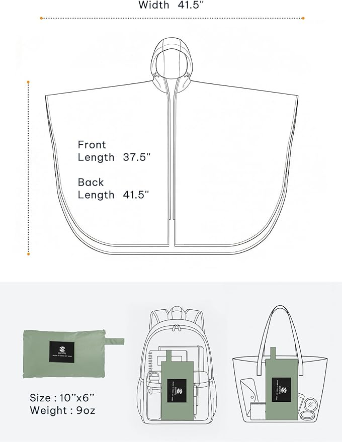 SaphiRose Lightweight Waterproof Rain Poncho for Adults with Hood Portable Rainwear for Outdoor