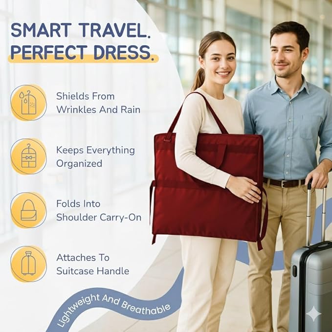 Wedding Dress Garment Bag 72" – Waterproof Trifold Travel Garment Bag for Bridal Gown with Shoulder Strap, Suitcase Sleeve & Accessory Pockets – Fits Full Skirts, Oxford Fabric, Carry Handle