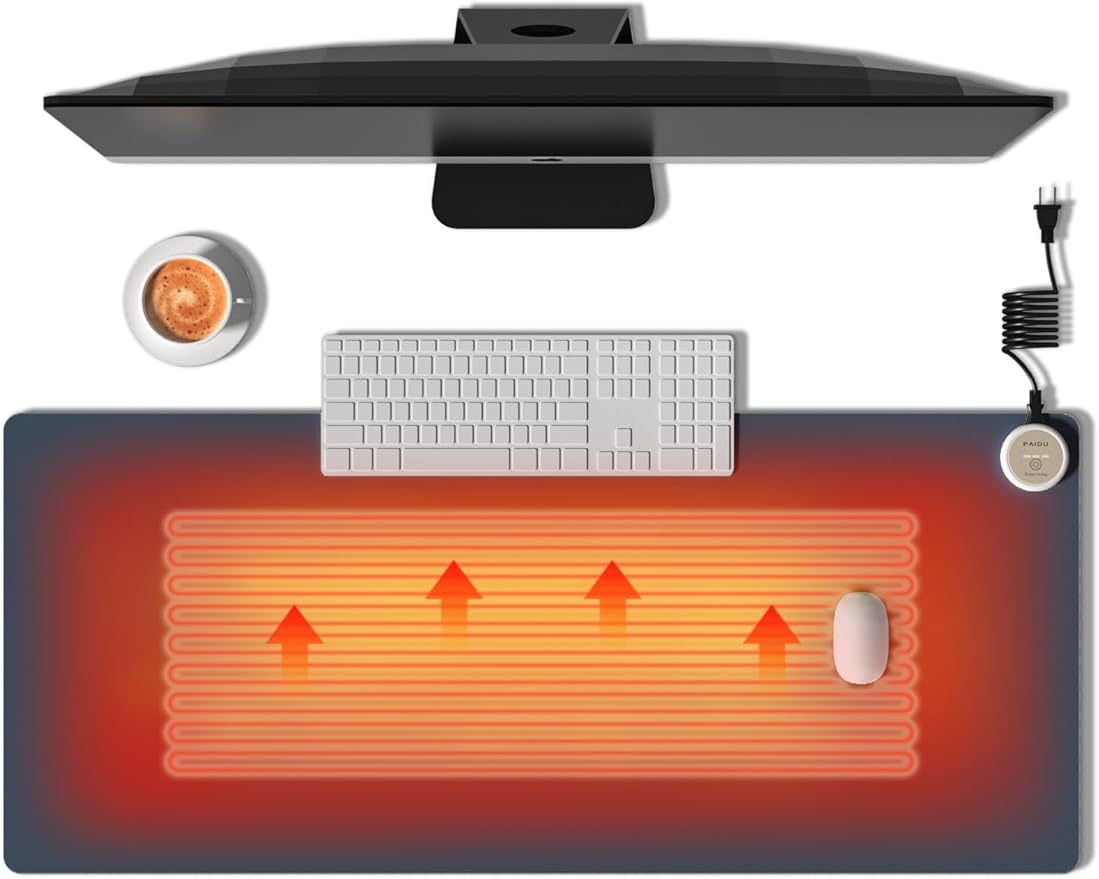 PAIDU Heated Mouse Pad Hand Warmers, Electric Warm Office Desk Mat, 31.5" x 13", 3 Control Levels Temperature 3 Hours Auto Shut-Off, Suitable for Home/Offices Computer Keyboard Pads (Navy Blue)