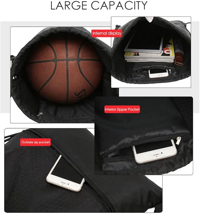 Drawstring Backpack Bag, Waterproof Draw String Back Sack with Zip Pocket, Gym Drawstring Bags Swim Bag for Men Women