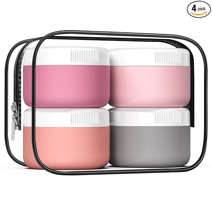 kuangre Travel Containers for Toiletries, Silicone Cream Jars BPA-Free, Leak-proof 2oz Travel Size Containers, Portable Size Silicone Jars with Lid for Cosmetic Face Hand Body Cream (4 Pack)