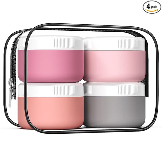 kuangre Travel Containers for Toiletries, Silicone Cream Jars BPA-Free, Leak-proof 2oz Travel Size Containers, Portable Size Silicone Jars with Lid for Cosmetic Face Hand Body Cream (4 Pack)