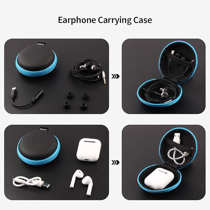 SUNGUY [5-Pack Earphone Carry Case, Small Round Pocket Earbud Travel Carrying Case with Zipper for Smartphone Earphone, Wireless Headset, USB Cable, SD Cards Storage Bags, Masks and More | [5-Pack]