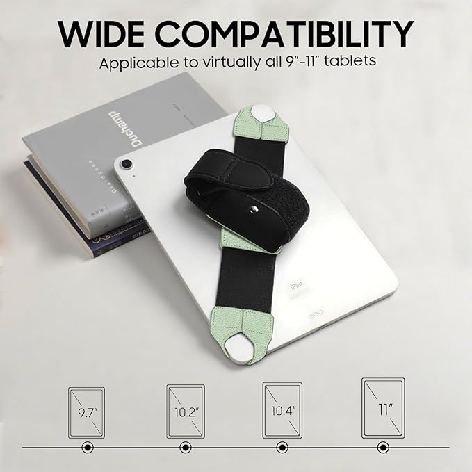 FINTIE Universal Tablet Hand Strap Holder for 9-11 Inch Tablets eReaders, 360 Degrees Swivel PU Leather Secure Portable Adjustable Handle Grip for iPad, Galaxy Tab and 9-11" Tablets (Sage Green)