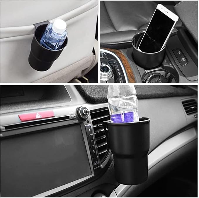 MiOYOOW Car Cup Holder Hook, Wear-Resistant Auto Drink Holder 3.54'' Caliber Window Door Cup Holder with Ventilation Clip for Coffee Water Bottles Key Coin Brown