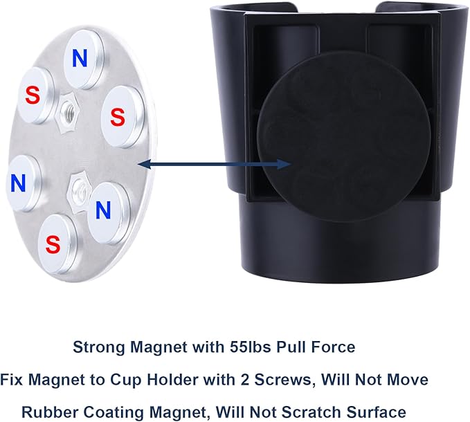 Universal Magnetic Cup Holder, Heavy Duty Plastic Drink Holder, Magnet Cup Holder for Bus Tractor Van RV, Vertical or Horizontal Mount, Fits Most Cups, Bottles, Cans, Tumblers, Black 2 Pack