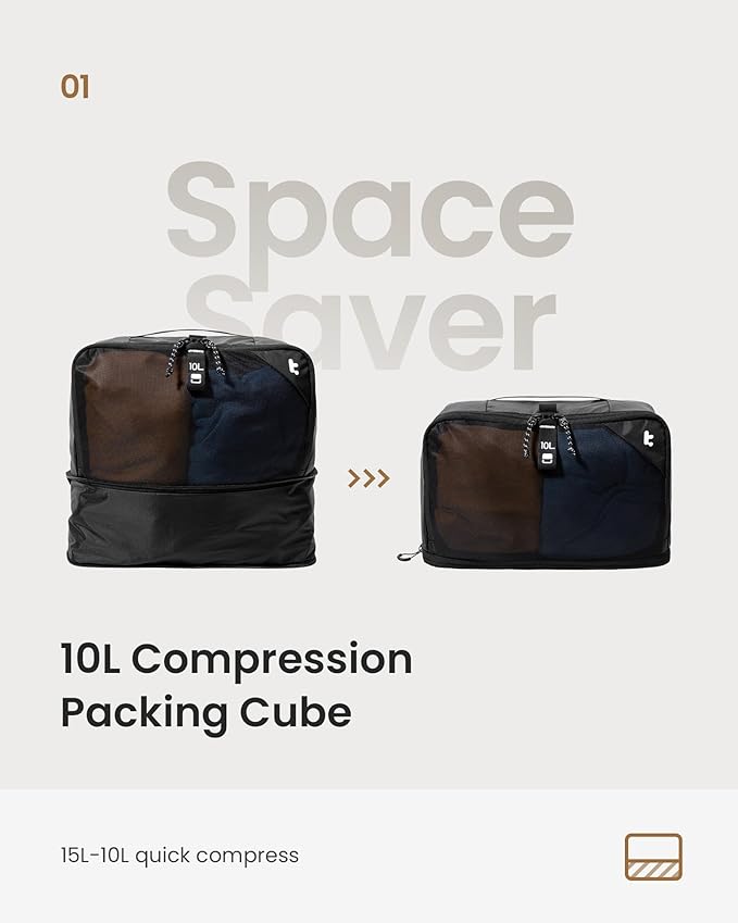 tomtoc 3 Set Packing Cubes for Travel Essentials, Odor-Resistant Compression Expandable Packing Cubes, Lightweight Travel Bag Pouch, Luggage Organizers Accessories for Backpack & Suitcase