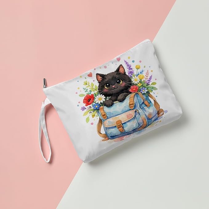 Fokongna Black Cat Print Wet Bag, Small Portable Waterproof Multi-Functional Organizer for Women,Sky Blue Backpack Floral Cat，Ideal for Daily, Beach & Travel