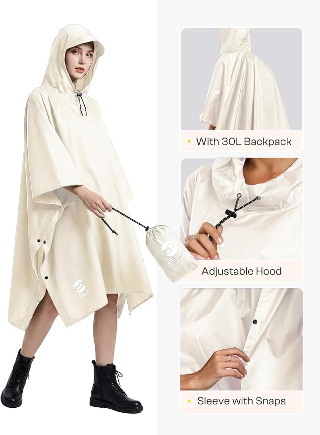 SaphiRose Hooded Rain Poncho Waterproof Raincoat Jacket for Men Women Adults
