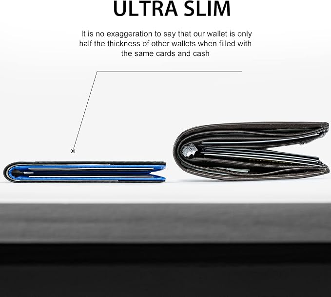 GSOIAX Slim Wallet for Men Rfid Blocking Leather Bifold Front Pocket Carbon Fiber Men's Money Clips Credit Card Holder With Gift Box