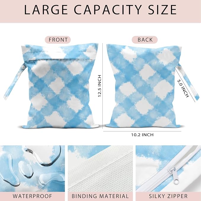 Wet Bag, 4Pcs Wet Dry Bag Set, Reusable Waterproof Bags with Color-Block Plaid for Women, Practical for Beach Outings, Pool Time & Daily Storage
