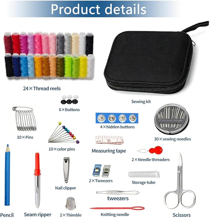 Obear 95-Piece Sewing Kit for Adults & Beginners – 24 Color Threads, Needles, Scissors & Tape Measure – Portable Emergency Repair Kit for Hand Sewing, Clothing, Buttons, Hemming at Home or On the Go
