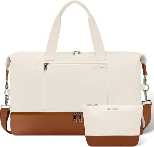 Women's Weekender bag Travel Duffel Bag with Shoe Compartment 21-inch Airline-Approved Carry-On, 2-Piece Overnight Bag Set Personal Item Luggage