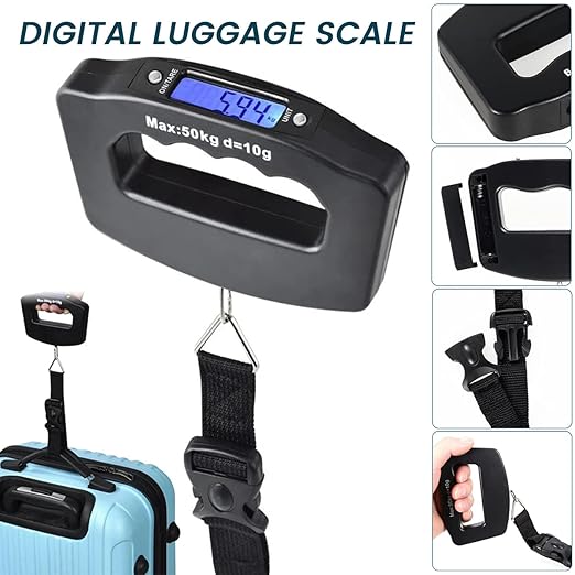 Digital Luggage Scales, 50kg/110lb Electronic Hanging Scales, Portable Digital Luggage Scale with Backlight Digital Display Travel, Handheld Style Suitcase Scales Baggage Scale for Travel Home Use