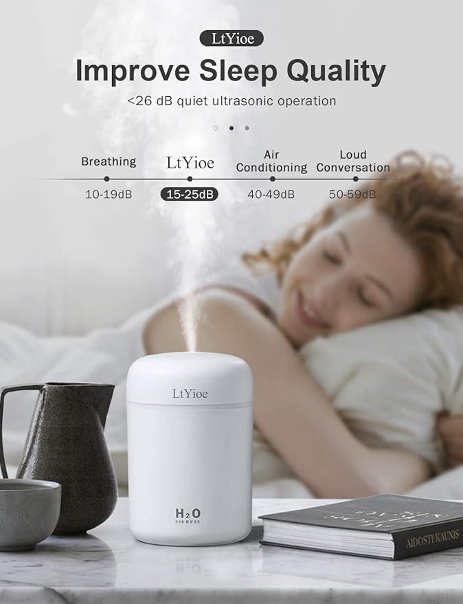 LtYioe Colorful Cool Mini Humidifier, USB Personal Desktop Humidifier for Car, Office Room, Bedroom,etc. Auto Shut-Off, 2 Mist Modes, Super Quiet. (White)