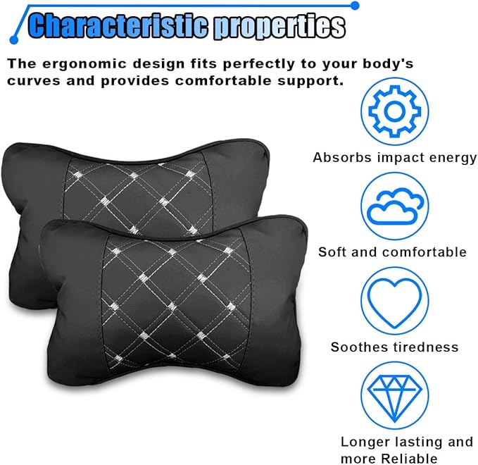 BDZMC 2PCS Car Neck Pillow, Breathable Car Head Neck Rest Cushion, Soft Pillow for Relieving Stiffness, Comfort Car Seat Neck Support Pillow (Black/White)