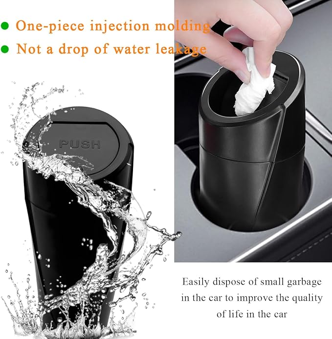 Car Trash Can with Lid, Portable Leakproof Auto Cup Holder Door Garbage Container, Multipurpose Waterproof Mini Cup Holder Trash Can Interior Organizer for Car Home Office (Black)