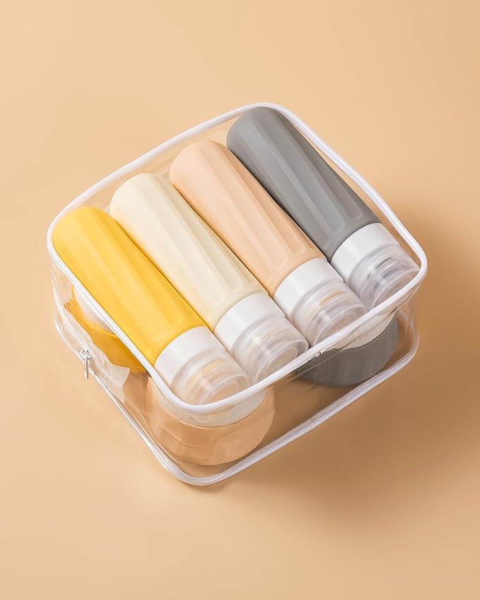 Mrsdry Travel Size Toiletries 8 Pack, TSA Approved 3oz Silicone Squeeze Bottles & Cream Jars with Clear Travel Bag