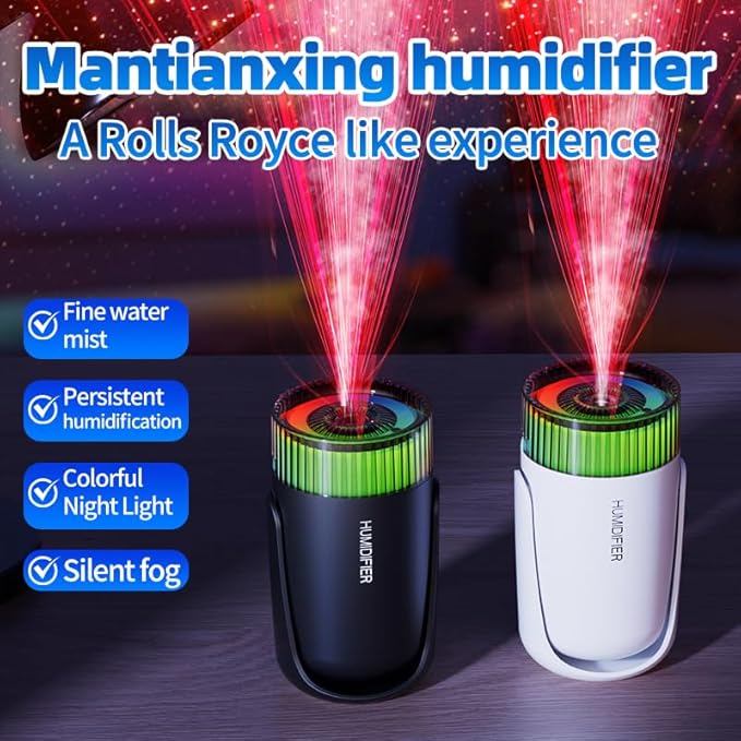 Mini Humidifier with LED Starry Sky Projector, 2 Mist Modes, Silent Operation, USB Powered (black)