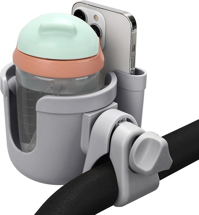 Accmor Stroller Cup Holder with Phone Holder, Bike Cup Holder, Universal Cup Holder for Uppababy Nuna Doona Strollers, 2-in-1 Cup Holder for Walker, Wheelchair, Scooter