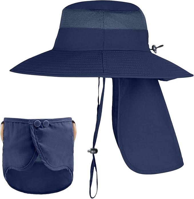 Sun Hats for Men Women Fishing Hat UPF 50+ Breathable Wide Brim Bucket Hats Summer UV Protection Safari Hat with Neck Flap