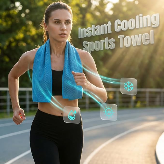 Cooling Towels for Neck and Face, 4 Pack 35.4"x11.8" Microfiber Ice Towel, Soft Sweat-Absorbing Breathable Chilly Towel for Sports, Gym, Running, Yoga, Camping (4, J)